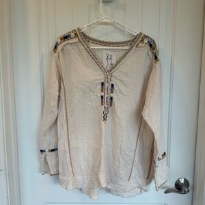 Johnny Was Boho Cream Embroidered Blouse-Size Large